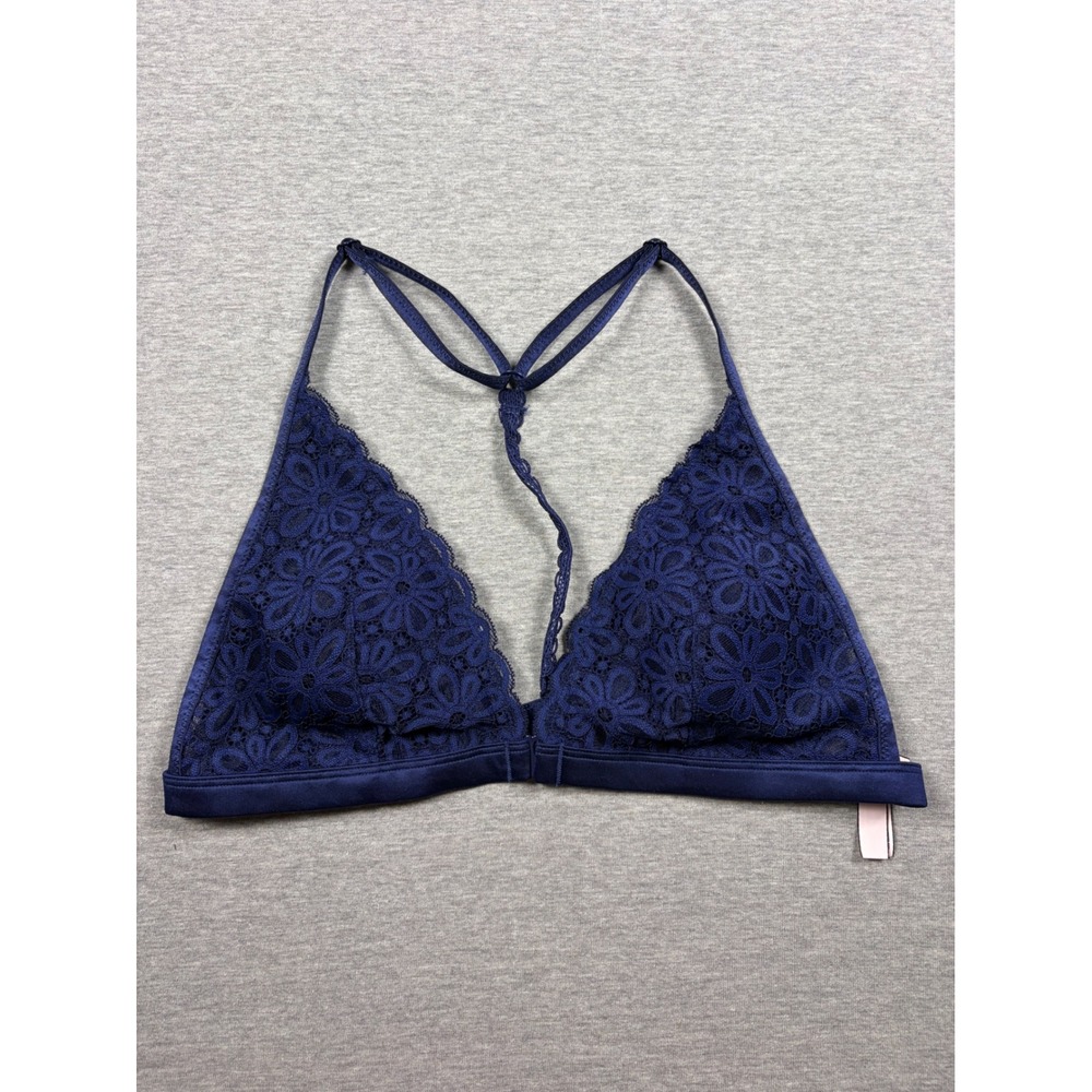 Victoria's Secret Bralette Large Blue Lace Racerback Front Closure Lingerie